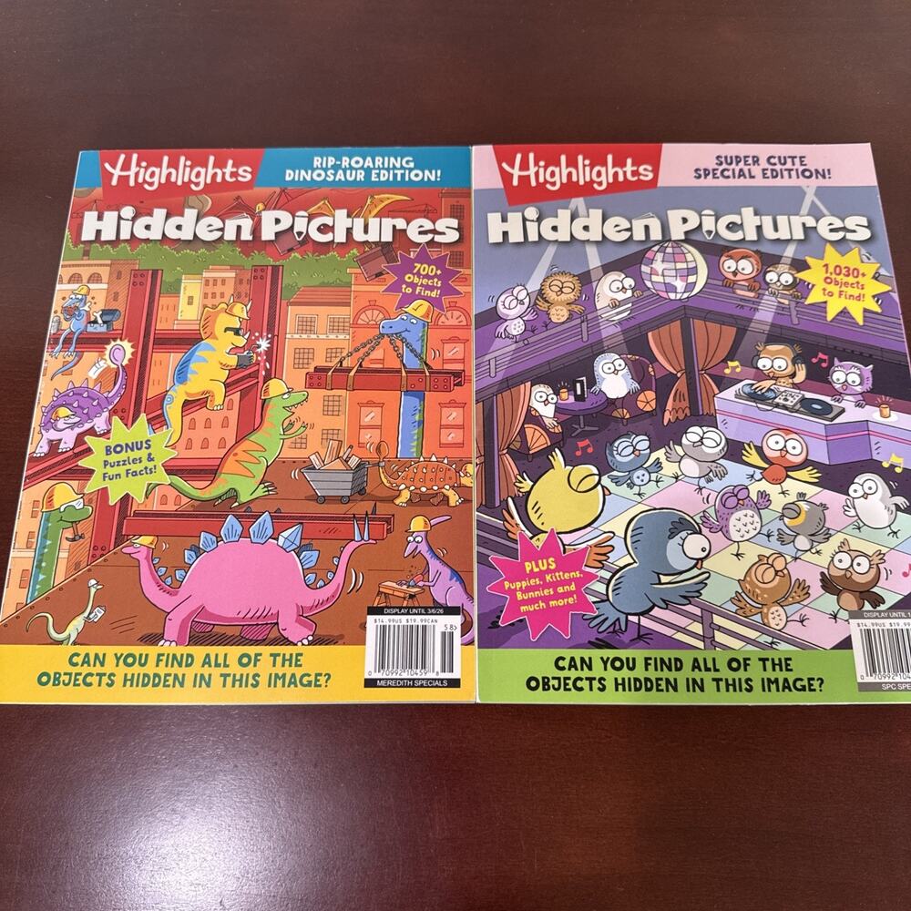 Highlights Hidden Pictures Book Dinosaur and Super Cute Editions Lot of 2 NEW